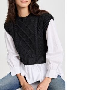 English Factory Mixed Media Sweater In Black + White Size Small